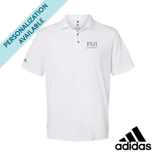 White Adidas Golf Polo With Greek Letters Campus Classics