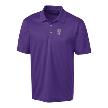 Fraternity polo with coat of arms embroidered on left chest.