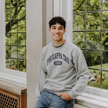 Phi Kappa Tau gray fraternity Champion Collegiate Crewneck
