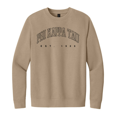 Neutral tan crewneck with fraternity design