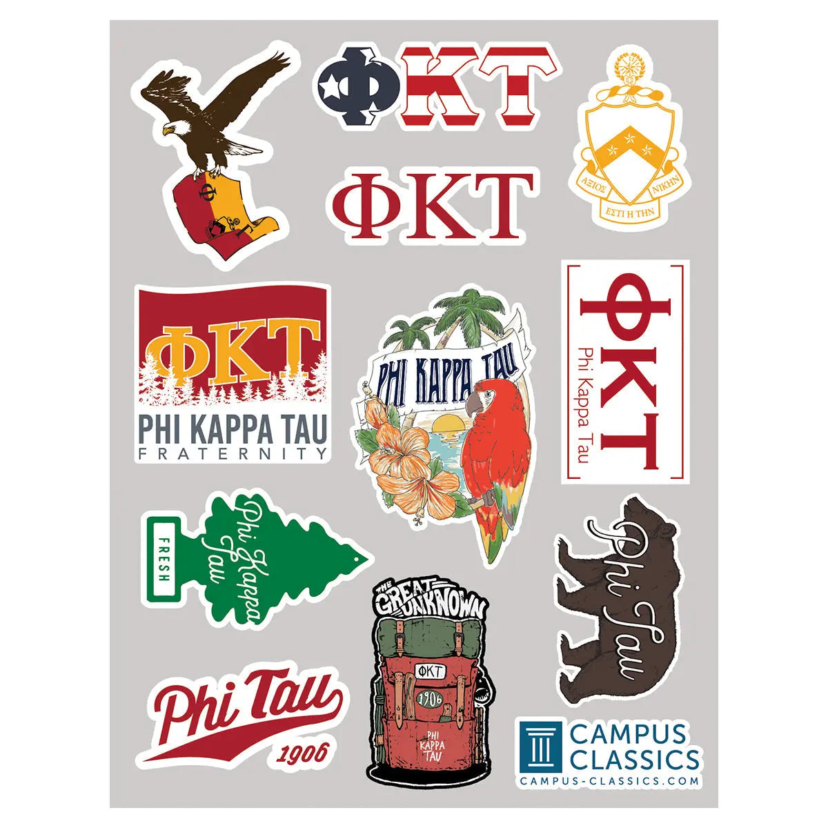 Phi Tau Sticker Sheet - Campus Classics