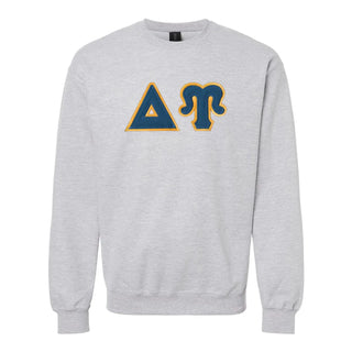 Delta Upsilon Heather Grey Crewneck With Sewn On Letters Delta Upsilon