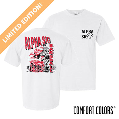 New! Alpha Sig Comfort Colors Throwback Throwers Short Sleeve Tee