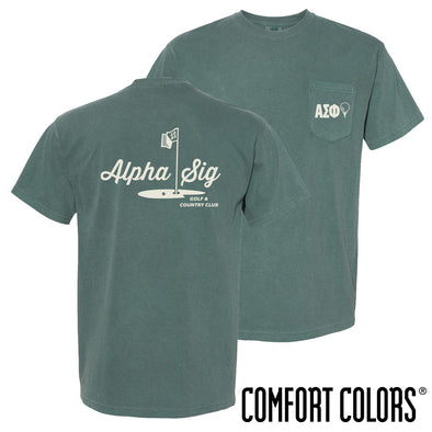New! Alpha Sig Comfort Colors Par For The Course Short Sleeve Tee