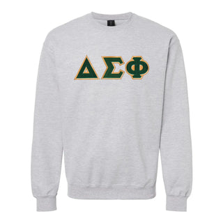 Delta Sig Heather Grey Crewneck With Sewn On Letters Delta Sigma Phi