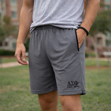 Delta Sig 7in Grey Pocketed Shorts Delta Sigma Phi