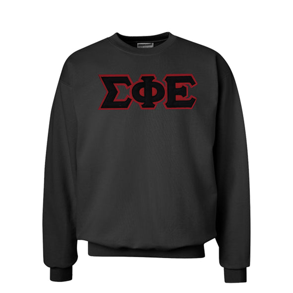SigEp Black Crew Neck Sweatshirt with Sewn On Letters