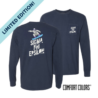 New! SigEp Limited Edition Comfort Colors Shredding Yeti Long Sleeve Pocket Tee