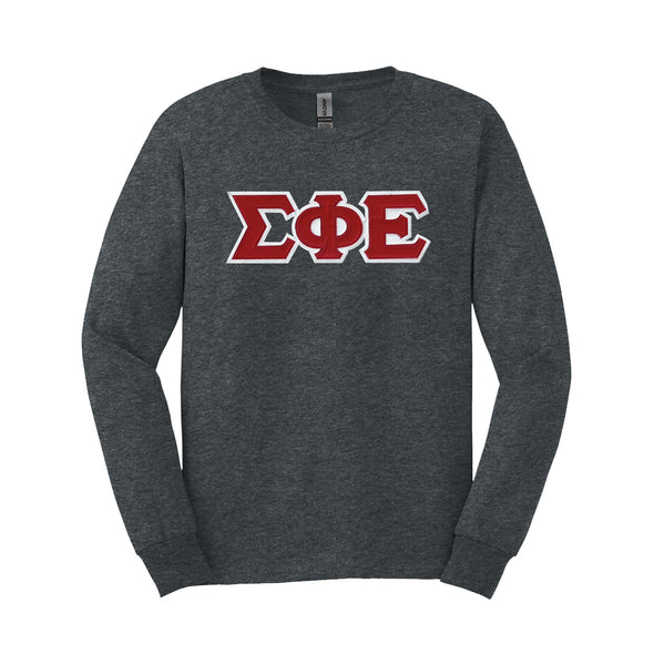 SigEp Dark Heather Long Sleeve Tee With Sewn On Letters