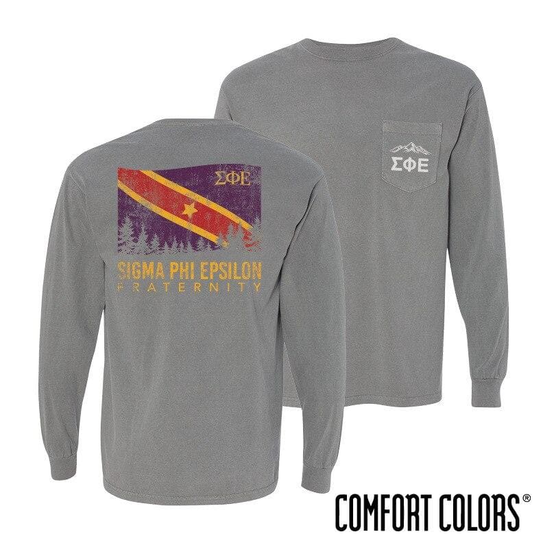 Sigep Gray Comfort Colors Flag Long Sleeve Pocket Tee XXL