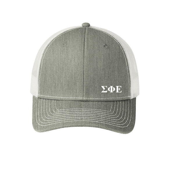 New! SigEp Grey Greek Letter Trucker Hat