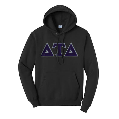 Delt Black Hoodie with Sewn On Twill Letters