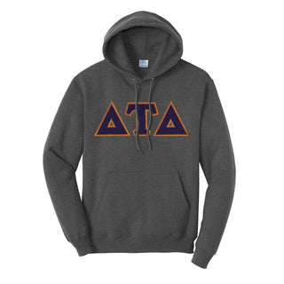 Delt Dark Heather Hoodie with Sewn On Letters Delta Tau Delta
