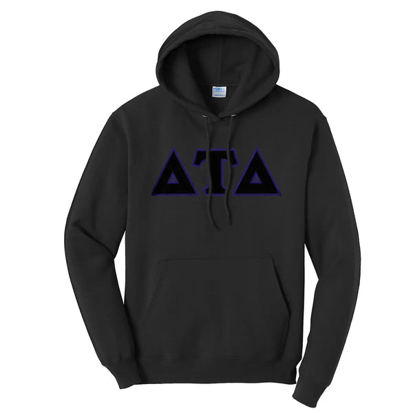 Delt Black Hoodie with Black Sewn On Letters – Campus Classics
