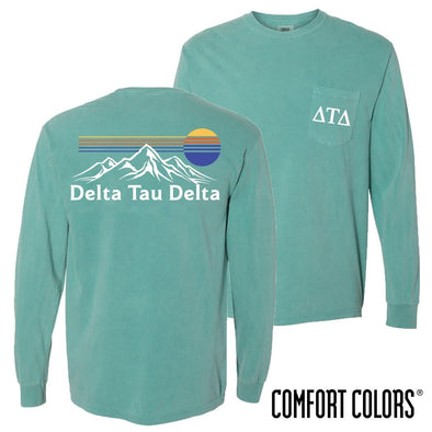 Delt Retro Mountain Comfort Colors Tee | Delta Tau Delta | Shirts > Long sleeve t-shirts