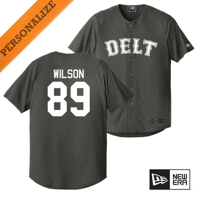 Delt Personalized New Era Graphite Baseball Jersey | Delta Tau Delta | Shirts > Jerseys