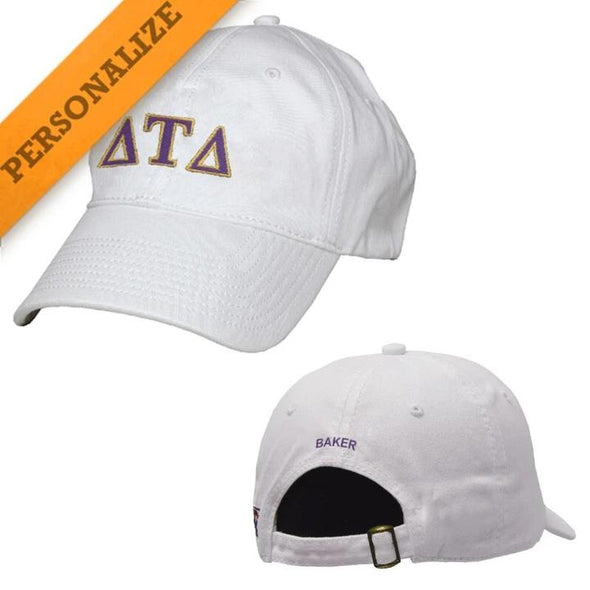 Delt Personalized White Hat | Delta Tau Delta | Headwear > Billed hats
