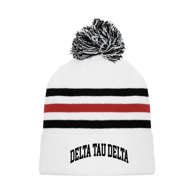 Delt White Hockey Knit Beanie | Delta Tau Delta | Headwear > Beanies