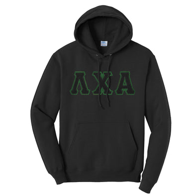 Lambda Chi Black Hoodie with Black Sewn On Letters