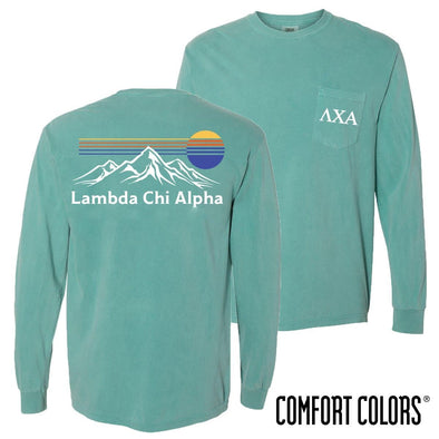 Lambda Chi Retro Mountain Comfort Colors Tee | Lambda Chi Alpha | Shirts > Long sleeve t-shirts