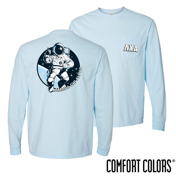 New! Lambda Chi Comfort Colors Space Age Long Sleeve Pocket Tee
