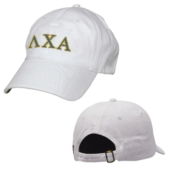Lambda Chi White Greek Letter Adjustable Hat | Lambda Chi Alpha | Headwear > Billed hats