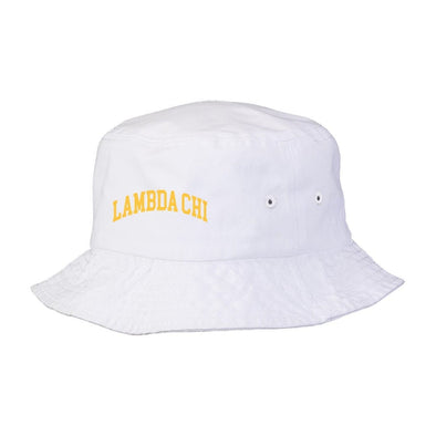 Lambda Chi Title White Bucket Hat | Lambda Chi Alpha | Headwear > Bucket hats