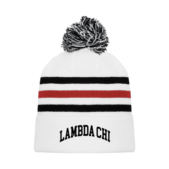 Lambda Chi White Hockey Knit Beanie | Lambda Chi Alpha | Headwear > Beanies