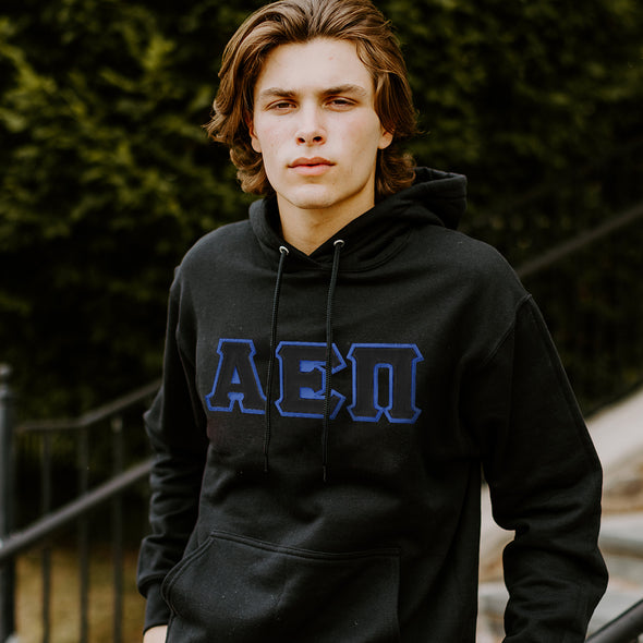 AEPi Black Hoodie with Black Sewn On Letters