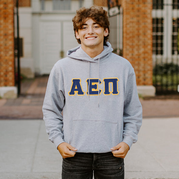 AEPi Heather Gray Hoodie with Sewn On Letters