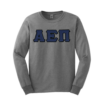 AEPi Heather Gray Long Sleeve Tee with Sewn On Letters