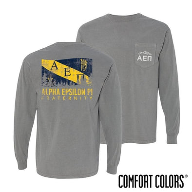 AEPi Gray Comfort Colors Flag Long Sleeve Pocket Tee | Alpha Epsilon Pi | Shirts > Long sleeve t-shirts