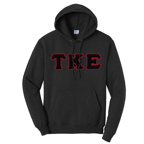 TKE Black Hoodie with Sewn On Greek Letters