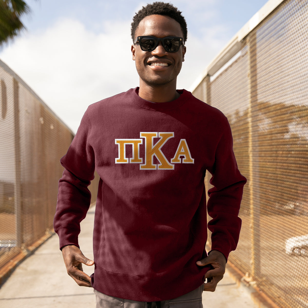 Pike Maroon Crew Neck Sweatshirt with Sewn On Letters M