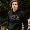 Pike Black Hoodie with Black Sewn On Letters