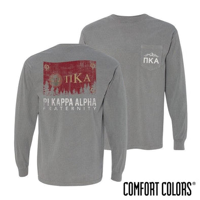 Pike Gray Comfort Colors Flag Long Sleeve Pocket Tee | Pi Kappa Alpha | Shirts > Long sleeve t-shirts