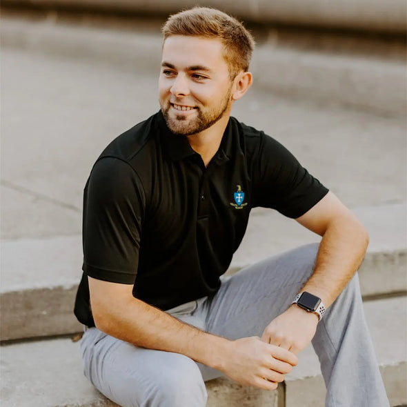 FIJI Crest Black Performance Polo | Phi Gamma Delta | Shirts > Short sleeve polo shirts