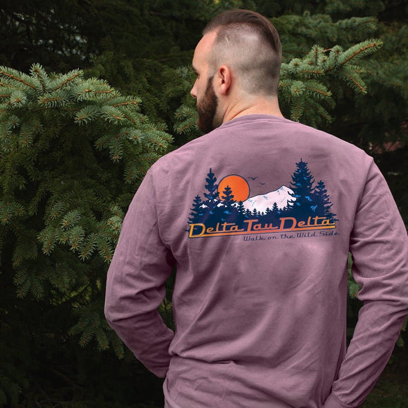 SAE Comfort Colors Berry Retro Wilderness Long Sleeve Pocket Tee | Sigma Alpha Epsilon | Shirts > Long sleeve t-shirts