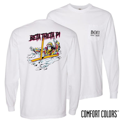 Beta Comfort Colors White Long Sleeve Ski-leton Tee | Beta Theta Pi | Shirts > Long sleeve t-shirts