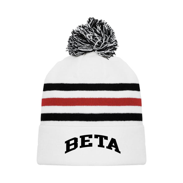 Beta White Hockey Knit Beanie | Beta Theta Pi | Headwear > Beanies
