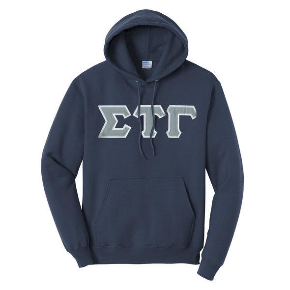 Sig Tau Navy Hoodie with Sewn On Letters