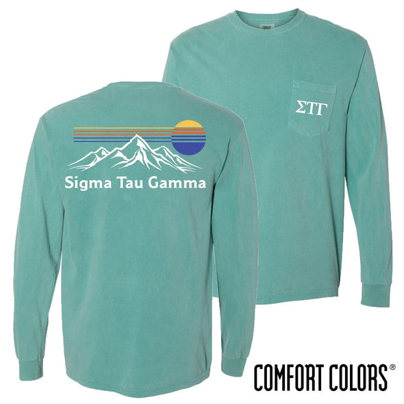 Sig Tau Retro Mountain Comfort Colors Tee | Sigma Tau Gamma | Shirts > Long sleeve t-shirts