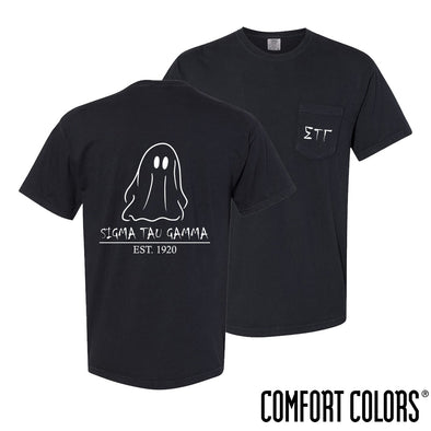 New! Sig Tau Comfort Colors Black Ghost Short Sleeve Tee