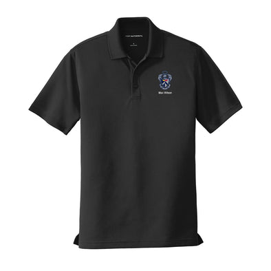Personalized Sig Tau Crest Black Performance Polo | Sigma Tau Gamma | Shirts > Short sleeve polo shirts