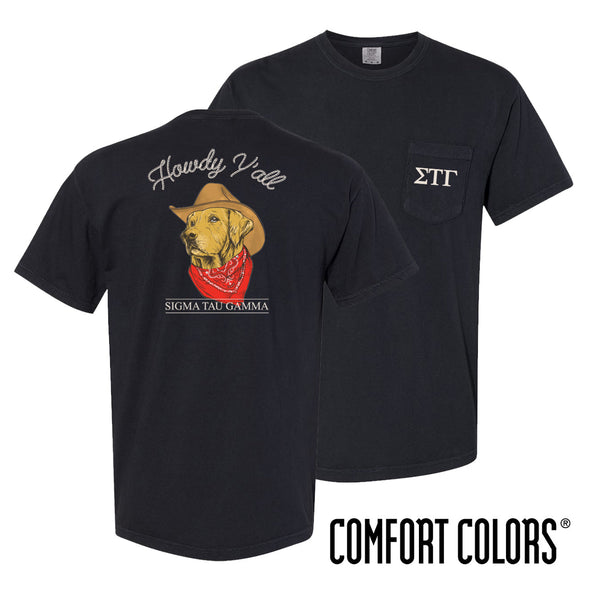 Sig Tau Comfort Colors Cowboy Retriever Black Short Sleeve Pocket Tee
