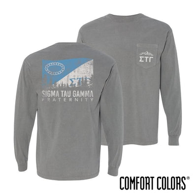 Sig Tau Gray Comfort Colors Flag Long Sleeve Pocket Tee | Sigma Tau Gamma | Shirts > Long sleeve t-shirts