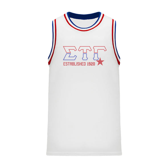 Sig Tau Retro Block Basketball Jersey | Sigma Tau Gamma | Shirts > Jerseys
