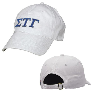 Sig Tau White Greek Letter Adjustable Hat | Sigma Tau Gamma | Headwear > Billed hats