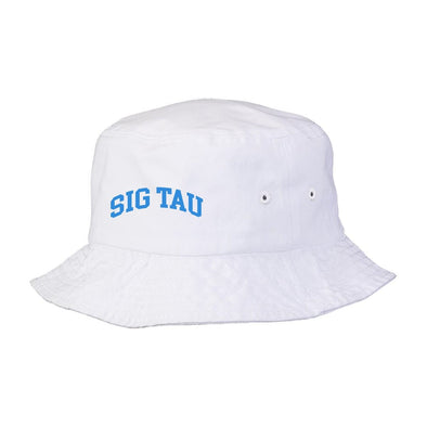 Sig Tau Title White Bucket Hat | Sigma Tau Gamma | Headwear > Bucket hats