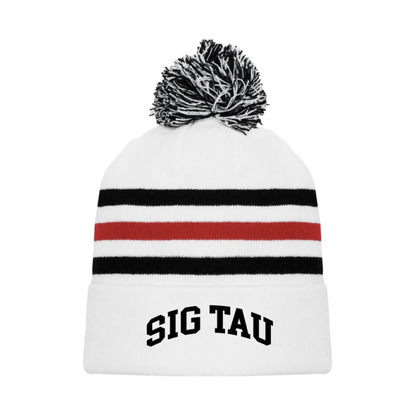 Sig Tau White Hockey Knit Beanie | Sigma Tau Gamma | Headwear > Beanies
